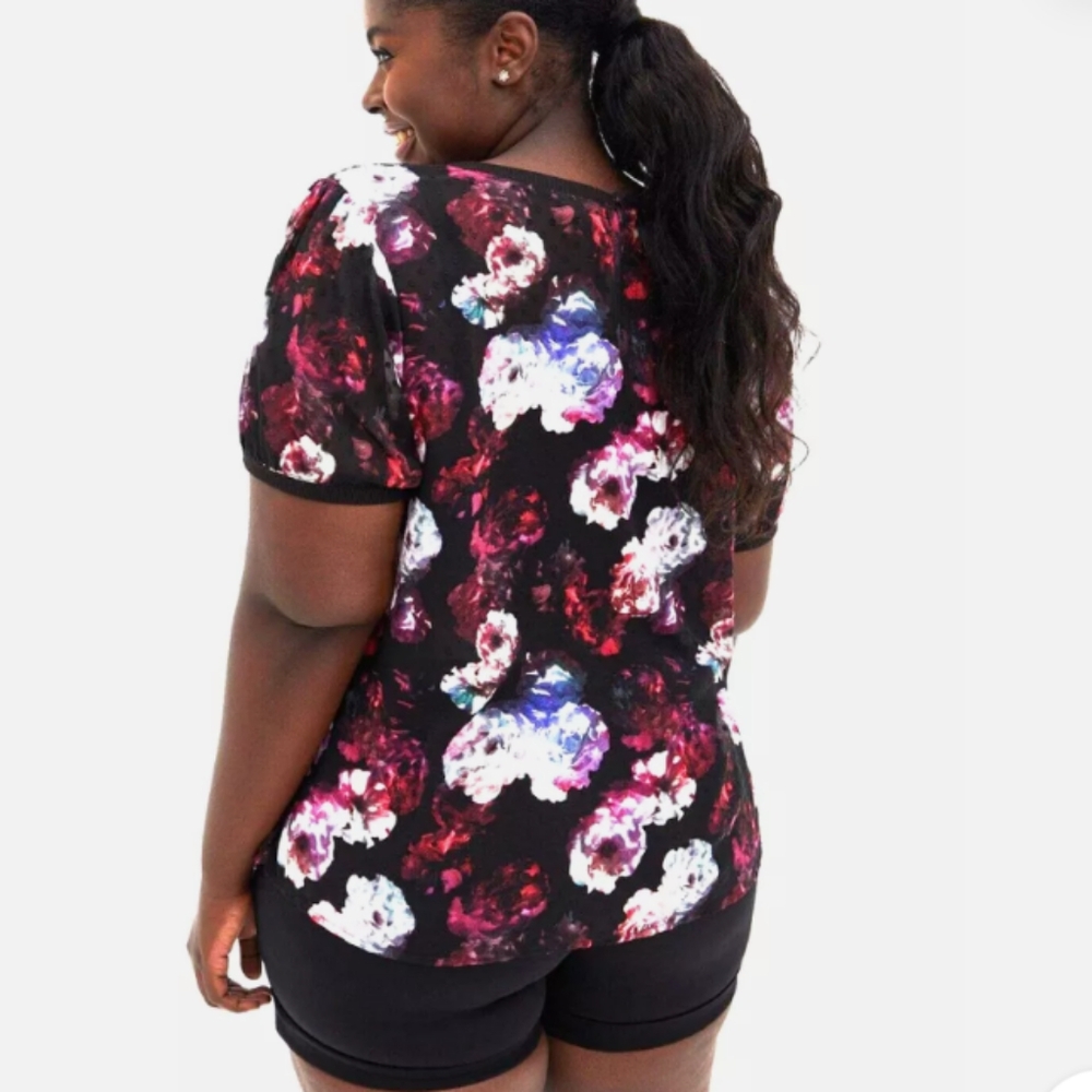 Torrid Sheer Clip Dot Floral Top - Picture 2 of 4